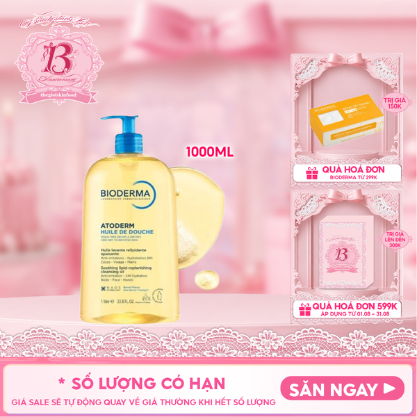  Dầu Tắm Bioderma Làm Sạch, Làm Dịu Cho Da Khô, Nhạy Cảm Atoderm Huile De Douche 1000ml 