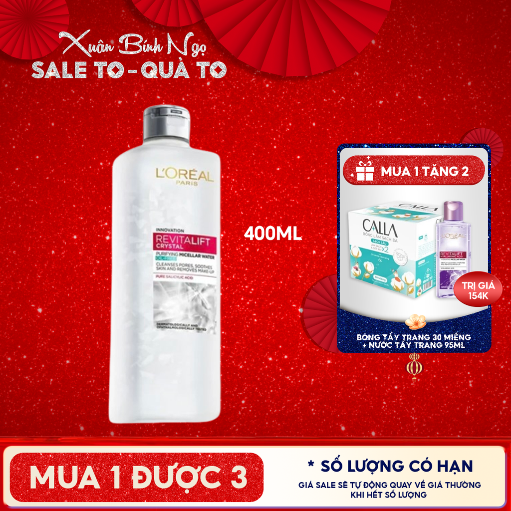 Nước Tẩy Trang L'oreal Làm Sạch Cho Da Dầu Revitalift Crystal Purifying Micellar Water