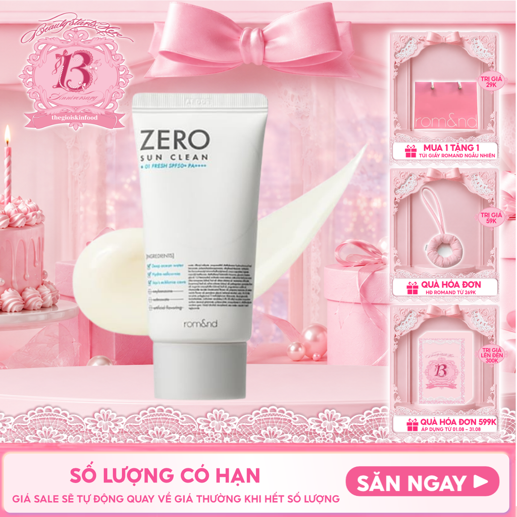 Kem Chống Nắng Romand Kiêm Kem Lót Bảo Vệ Da Hiệu Quả Zero Sun Clean SPF50+/PA++++ 50g