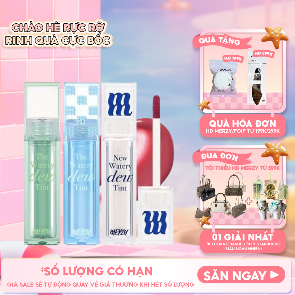 [NEW DEW] Son Tint Bóng Merzy Dạng Thạch, Bền Màu, Lâu Trôi Cho Đôi Môi Căng Mọng, Ẩm Mịn The Watery Dew Tint