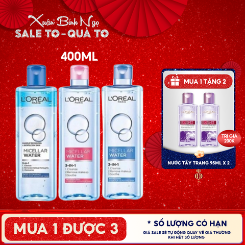 Nước Tẩy Trang L'Oreal Làm Sạch Tươi Mát, Dưỡng Ẩm Cho Da 3-in-1 Micellar Water