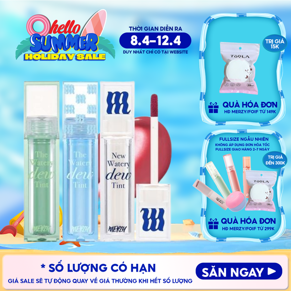  [NEW DEW] Son Tint Bóng Merzy Dạng Thạch, Bền Màu, Lâu Trôi Cho Đôi Môi Căng Mọng, Ẩm Mịn The Watery Dew Tint 