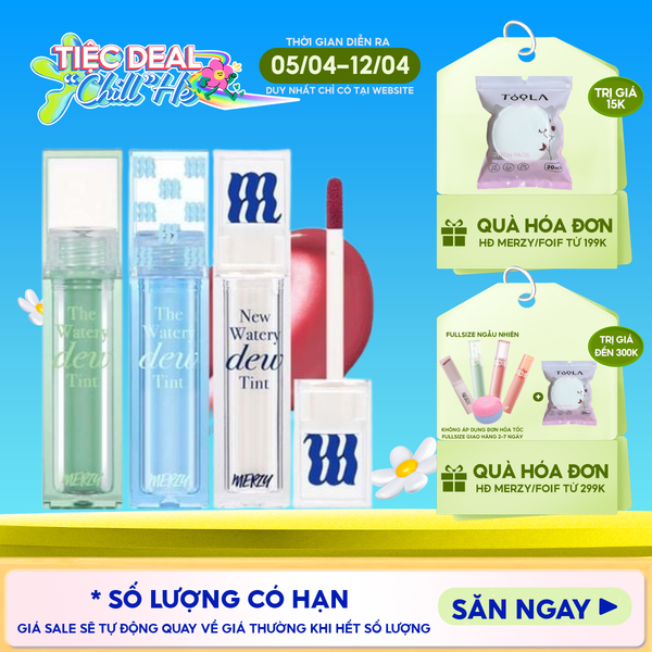  [NEW DEW] Son Tint Bóng Merzy Dạng Thạch, Bền Màu, Lâu Trôi Cho Đôi Môi Căng Mọng, Ẩm Mịn The Watery Dew Tint 