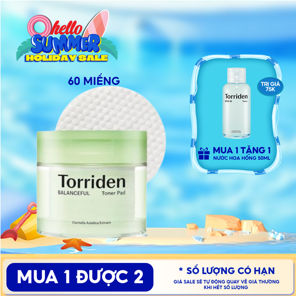  Toner Pad Torriden Làm Dịu Da Mụn, Cân Bằng Da, Cấp Ẩm Balanceful Cica Toner Pad 60 miếng 
