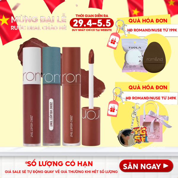  [MÀU 1-30] Son Kem Lì Romand Cực Nhẹ Môi Zero Velvet Tint 5.5g 