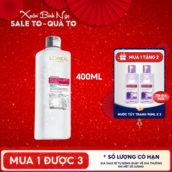  Nước Tẩy Trang L'oreal Làm Sạch Cho Da Dầu Revitalift Crystal Purifying Micellar Water 