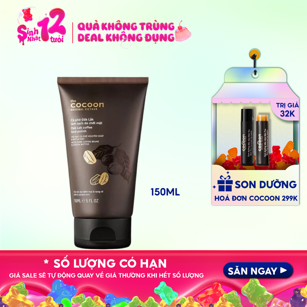 Kem Tẩy Da Chết Cocoon Chiết Xuất Cà Phê Đắk Lắk Dak Lak Coffee Face Polish 150ml