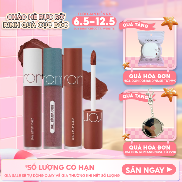  [MÀU 1-30] Son Kem Lì Romand Cực Nhẹ Môi Zero Velvet Tint 5.5g 
