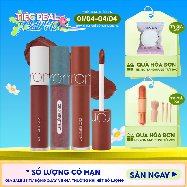  [MÀU 1-30] Son Kem Lì Romand Cực Nhẹ Môi Zero Velvet Tint 5.5g 