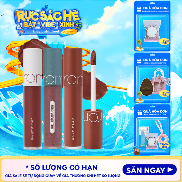  [MÀU 1-30] Son Kem Lì Romand Cực Nhẹ Môi Zero Velvet Tint 5.5g 