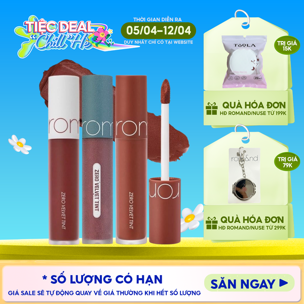  [MÀU 1-30] Son Kem Lì Romand Cực Nhẹ Môi Zero Velvet Tint 5.5g 