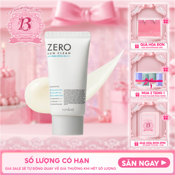  Kem Chống Nắng Romand Kiêm Kem Lót Bảo Vệ Da Hiệu Quả Zero Sun Clean SPF50+/PA++++ 50g 