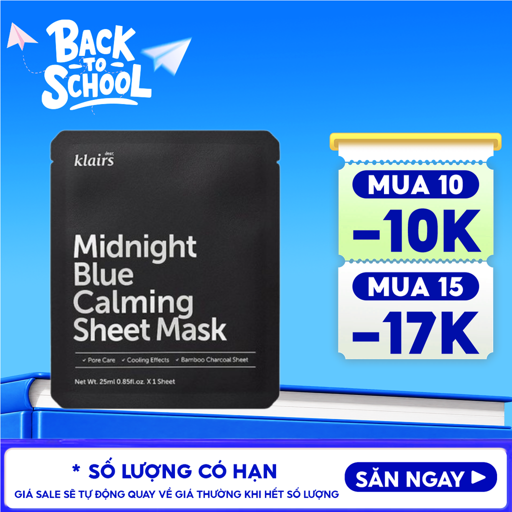 Mặt Nạ Klairs Làm Dịu, Hỗ Trợ Giảm Kích Ứng, Phục Hồi Da Midnight Blue Calming Sheet Mask 25ml