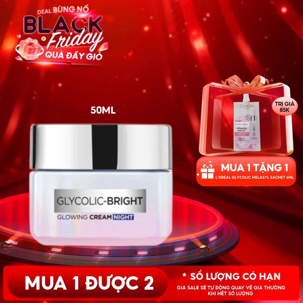 Kem Dưỡng Da L'Oreal Hỗ Trợ Mờ Thâm Nám Ban Đêm Glycolic Bright Glowing Cream Night 50ml
