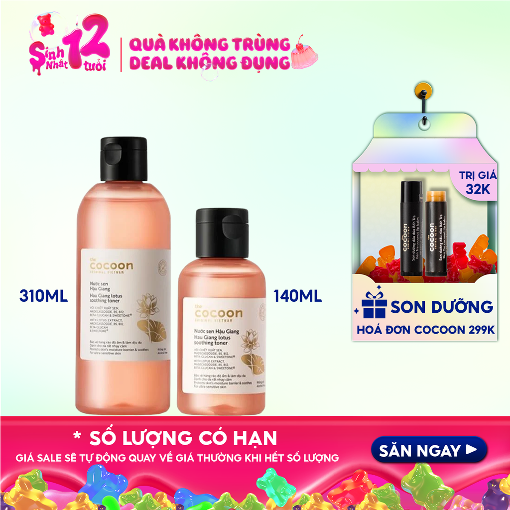 Nước Cân Bằng Cocoon Sen Hậu Giang Làm Dịu Da Nhạy Cảm Hau Giang Lotus Soothing Toner