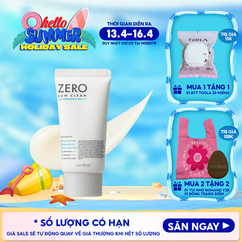 Kem Chống Nắng Romand Kiêm Kem Lót Bảo Vệ Da Hiệu Quả Zero Sun Clean SPF50+/PA++++ 50g