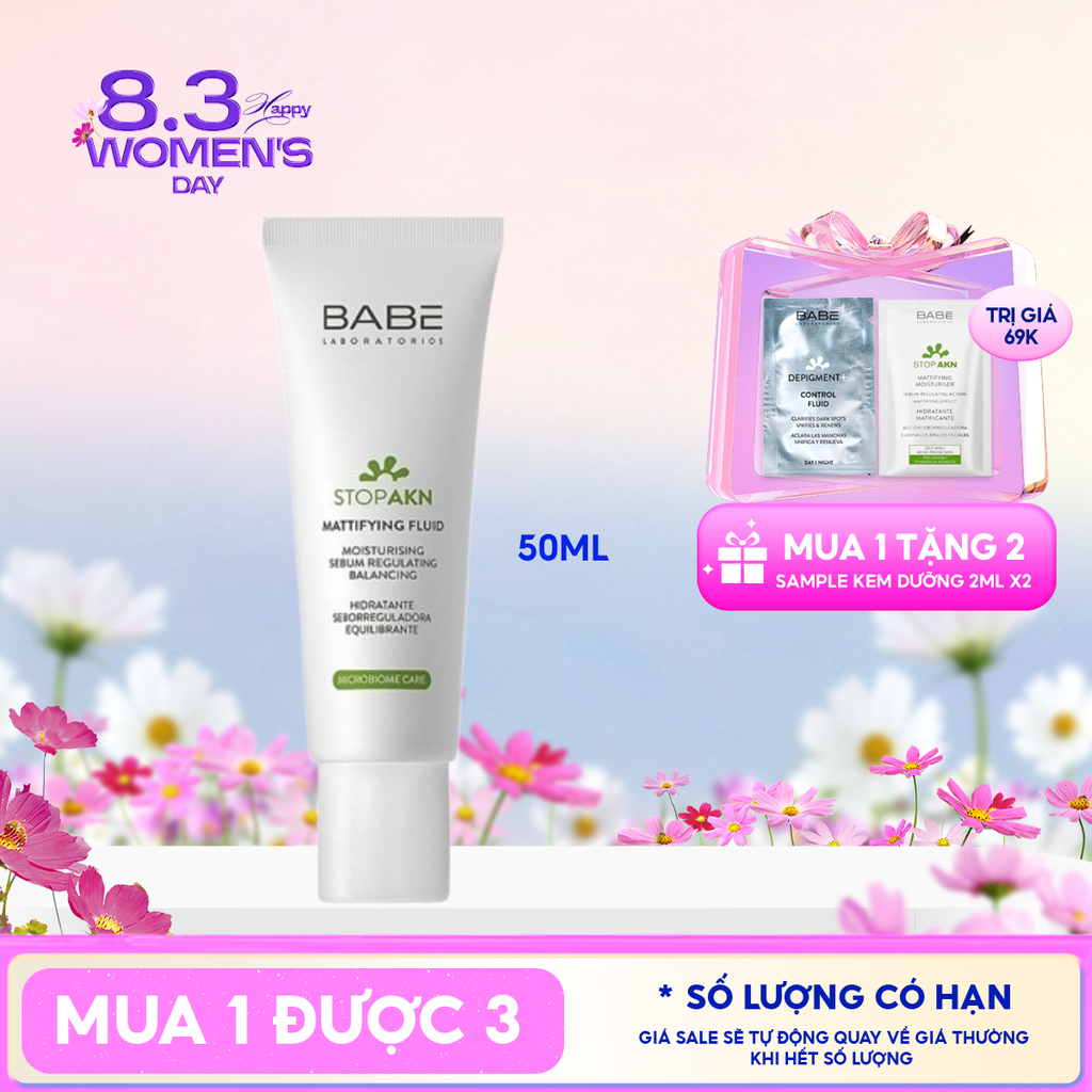 Kem Dưỡng LABORATORIOS BABÉ Kiềm Dầu, Hỗ Trợ Giảm Mụn Stop Akn Mattifying Fluid 50ml