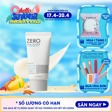 Kem Chống Nắng Romand Kiêm Kem Lót Bảo Vệ Da Hiệu Quả Zero Sun Clean SPF50+/PA++++ 50g