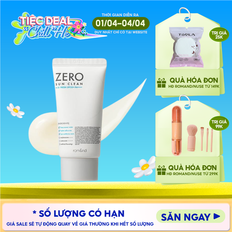Kem Chống Nắng Romand Kiêm Kem Lót Bảo Vệ Da Hiệu Quả Zero Sun Clean SPF50+/PA++++ 50g