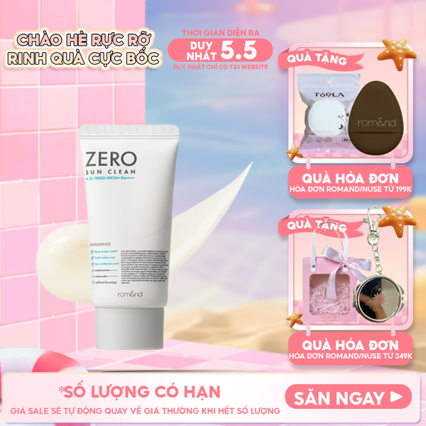  Kem Chống Nắng Romand Kiêm Kem Lót Bảo Vệ Da Hiệu Quả Zero Sun Clean SPF50+/PA++++ 50g 