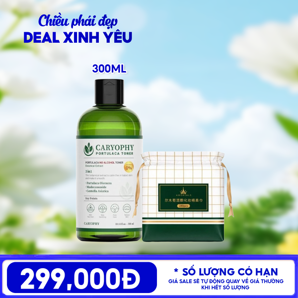  Combo 20/10: Nước Hoa Hồng Caryophy Portulaca Toner 300ml + Bông Tẩy Trang Amortals Lotion Stretchable Cosmetic Cotton Pads 