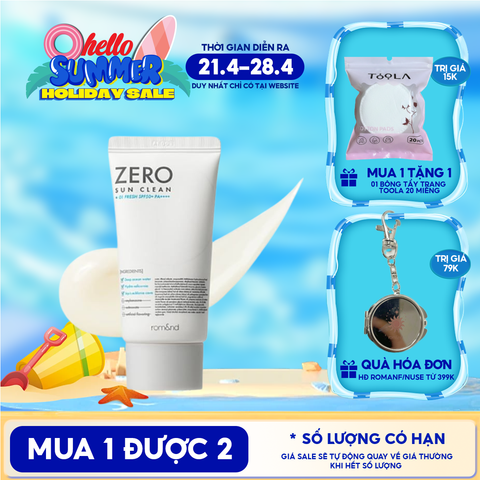 Kem Chống Nắng Romand Kiêm Kem Lót Bảo Vệ Da Hiệu Quả Zero Sun Clean SPF50+/PA++++ 50g