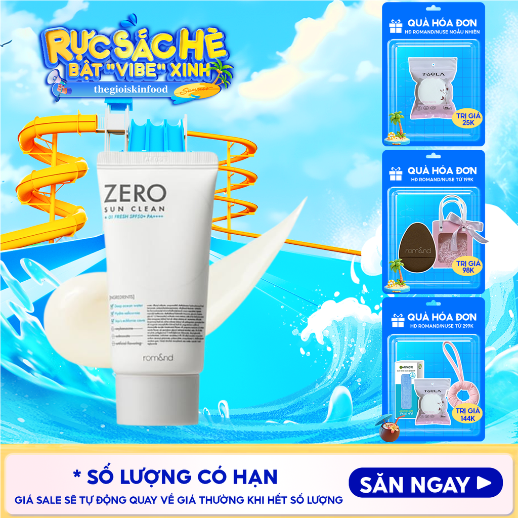 Kem Chống Nắng Romand Kiêm Kem Lót Bảo Vệ Da Hiệu Quả Zero Sun Clean SPF50+/PA++++ 50g