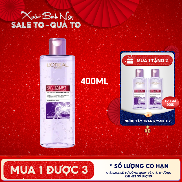  Nước Tẩy Trang L'oreal Làm Sạch, Cấp Ẩm Revitalift Hyaluronic Acid Hydrating Micellar Water 