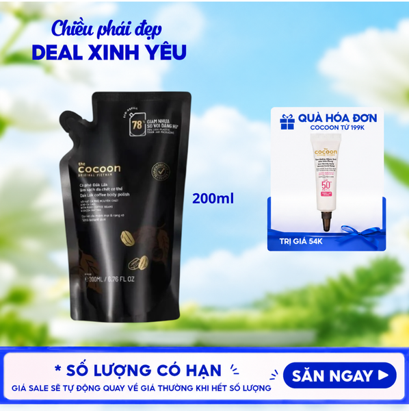  Tẩy Da Chết Body Cocoon Làm Đều Màu Da Và Dưỡng Mịn Da Chiết Xuất Cà Phê Dak Lak Coffee Body Polish - túi refill 200ml 
