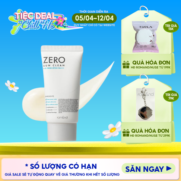  Kem Chống Nắng Romand Kiêm Kem Lót Bảo Vệ Da Hiệu Quả Zero Sun Clean SPF50+/PA++++ 50g 