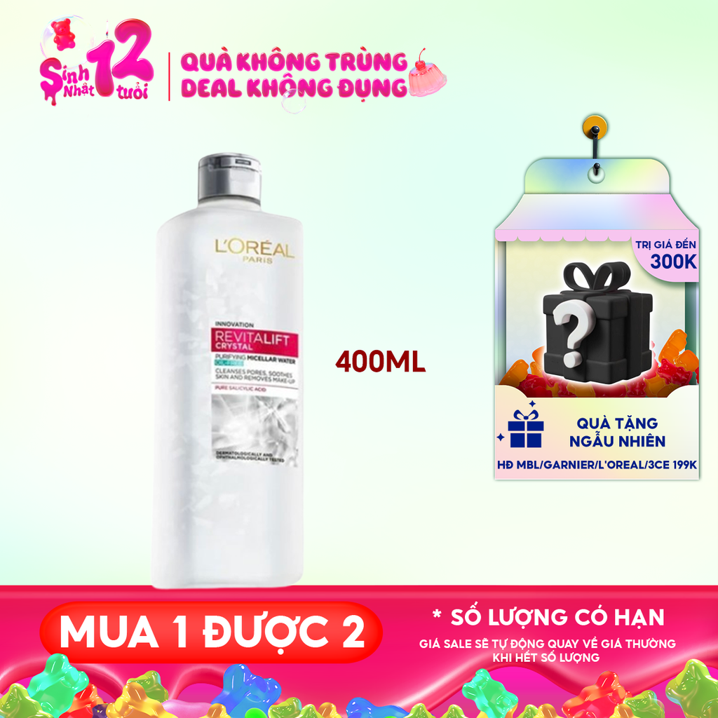 Nước Tẩy Trang L'oreal Làm Sạch Cho Da Dầu Revitalift Crystal Purifying Micellar Water