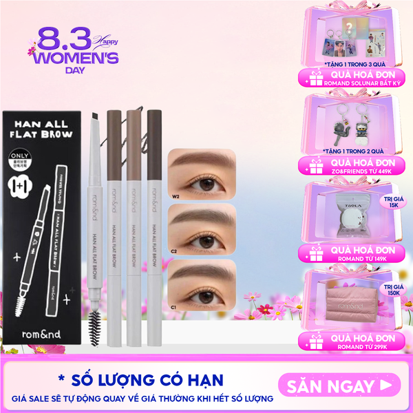  Chì Kẻ Mày Ngang Romand Cho Chân Mày Sắc Nét, Lâu Trôi Han All Flat Brow 