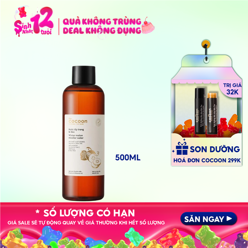 Nước Tẩy Trang Cocoon Bí Đao Thuần Chay Làm Sạch Dịu Nhẹ Winter Melon Micellar Water