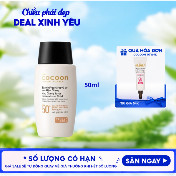  Sữa Chống Nắng Cocoon Vô Cơ Sen Hậu Giang Hau Giang Lotus Mineral Sun Fluid SPF 50+ PA++++ 