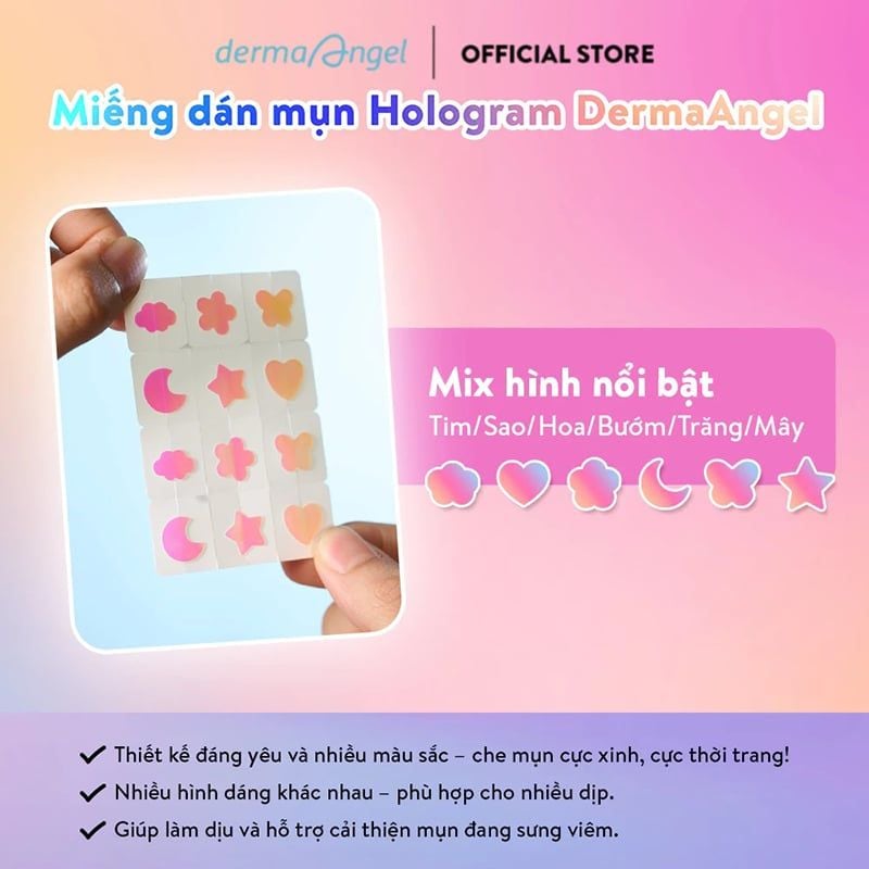 Miếng Dán Mụn Derma Angel Hình Vui Nhộn Acne Beauty Patch Colorful Mix Shaped (12 miếng)