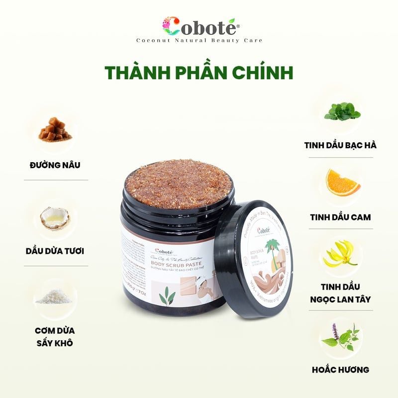 Tẩy Tế Bào Chết Cơ Thể Đường Nâu Sạch Mịn COBOTÉ Body Scrub Paste