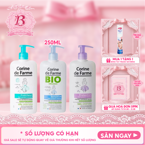  Dung Dịch Vệ Sinh Phụ Nữ Corine De Farme Giúp Làm Sạch Nhẹ Nhàng Intimate Wash 250ml (Che tên sản phẩm khi giao hàng) 