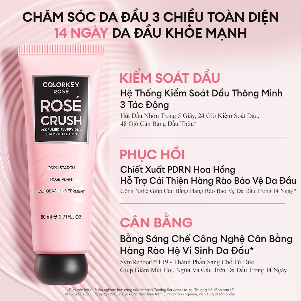 Dầu Gội Khô Colorkey Hỗ Trợ Phồng Tóc Hương Nước Hoa Rosé Rosé Crush Perfumed Fluffy Dry Shampoo Lotion 80ml