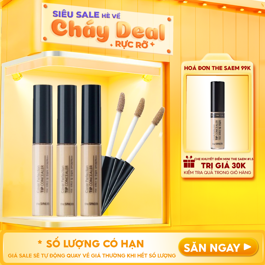 Kem Che Khuyết Điểm The Saem Có Chống Nắng Hàn Quốc Cover Perfection Tip Concealer SPF28/PA++ 6.5g