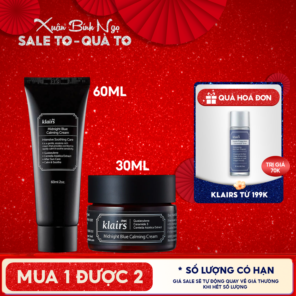 Kem Dưỡng Klairs Làm Dịu, Cải Thiện Da Ban Đêm Midnight Blue Calming Cream