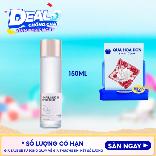  Nước Hoa Hồng B.O.M Hỗ Trợ Dưỡng Sáng, Mờ Nếp Nhăn Snail Mucin Power Toner 150ml 