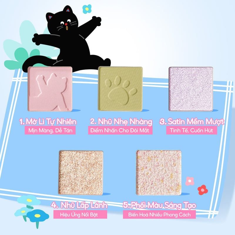 Bảng Phấn Mắt 12 Ô Màu Colorkey Đa Năng, Tiện Lợi Bloom Chase 12-Color Eyeshadow Palette 17.7g (The Polka Dot Cat Edition)