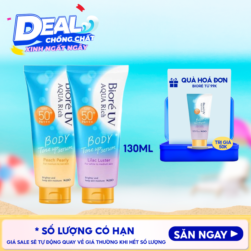 Serum Chống Nắng Dưỡng Thể Bioré Nâng Tông UV Aqua Rich Body Tone Up Serum SPF50+/PA+++ 130ml