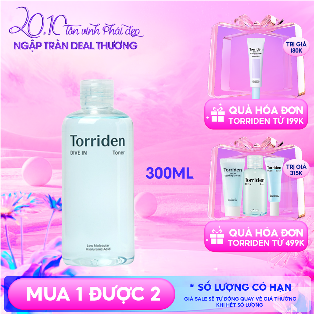 Nước Hoa Hồng Torriden Dưỡng Ẩm, Làm Dịu Da Dive-In Low Molecular Hyaluronic Acid Toner 300ml