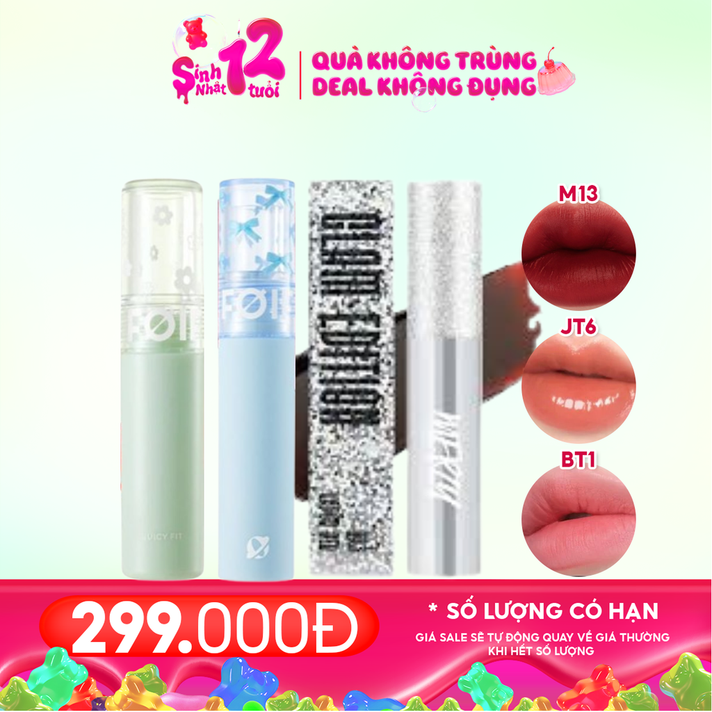 Combo 3 Sản Phẩm: Son Kem Siêu Lì Merzy #M13 + Son Tint Bóng Thuần Chay FOIF Juicy Fit Tint 3g #JT6 + Son Kem Lì FOIF Thuần Chay Daily Blur Tint 3g #BT1