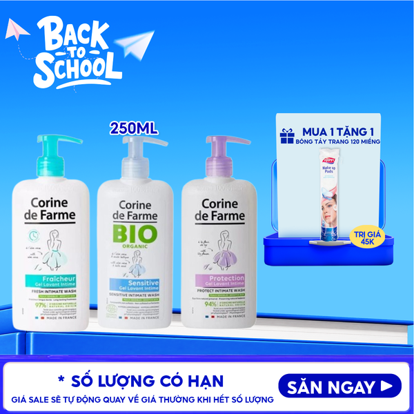 Dung Dịch Vệ Sinh Phụ Nữ Corine De Farme Giúp Làm Sạch Nhẹ Nhàng Intimate Wash 250ml (Che tên sản phẩm khi giao hàng) 
