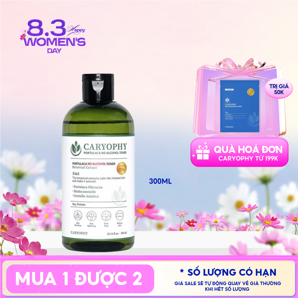 Nước Hoa Hồng Caryophy Chăm Sóc Da Dầu Mụn Portulaca Toner 300ml
