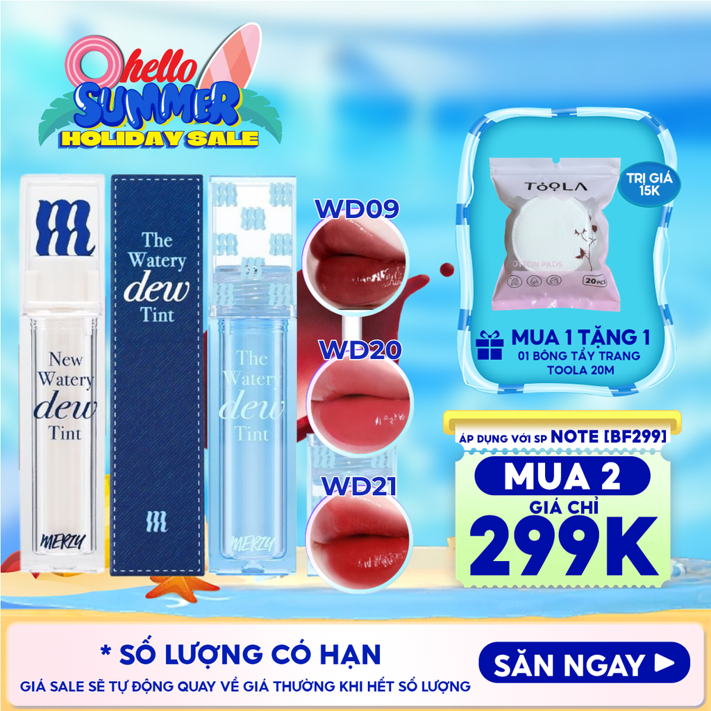 [NEW DEW] Son Tint Bóng Merzy Dạng Thạch, Bền Màu, Lâu Trôi Cho Đôi Môi Căng Mọng, Ẩm Mịn The Watery Dew Tint