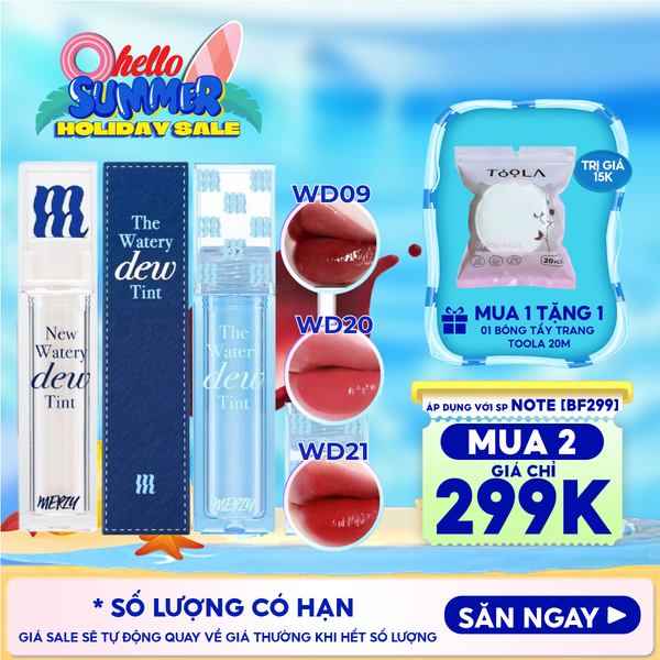  [NEW DEW] Son Tint Bóng Merzy Dạng Thạch, Bền Màu, Lâu Trôi Cho Đôi Môi Căng Mọng, Ẩm Mịn The Watery Dew Tint 