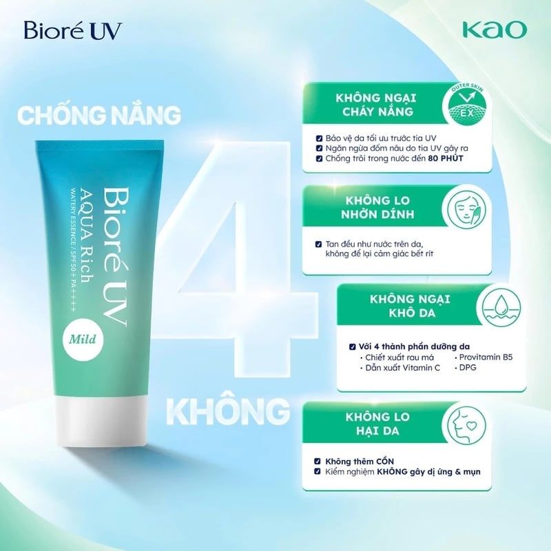 Tinh Chất Chống Nắng Màng Nước Dịu Nhẹ Bioré Uv Aqua Rich Watery Essence Mild SPF50+ PA++++ 50g